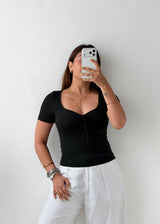 Size XS-S Black Sweetheart Ribbed Top