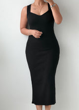 Size XS-M Black Ribbed Bodycon Midi Dress