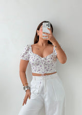 Size XS-S White Floral Milkmaid Crop Top