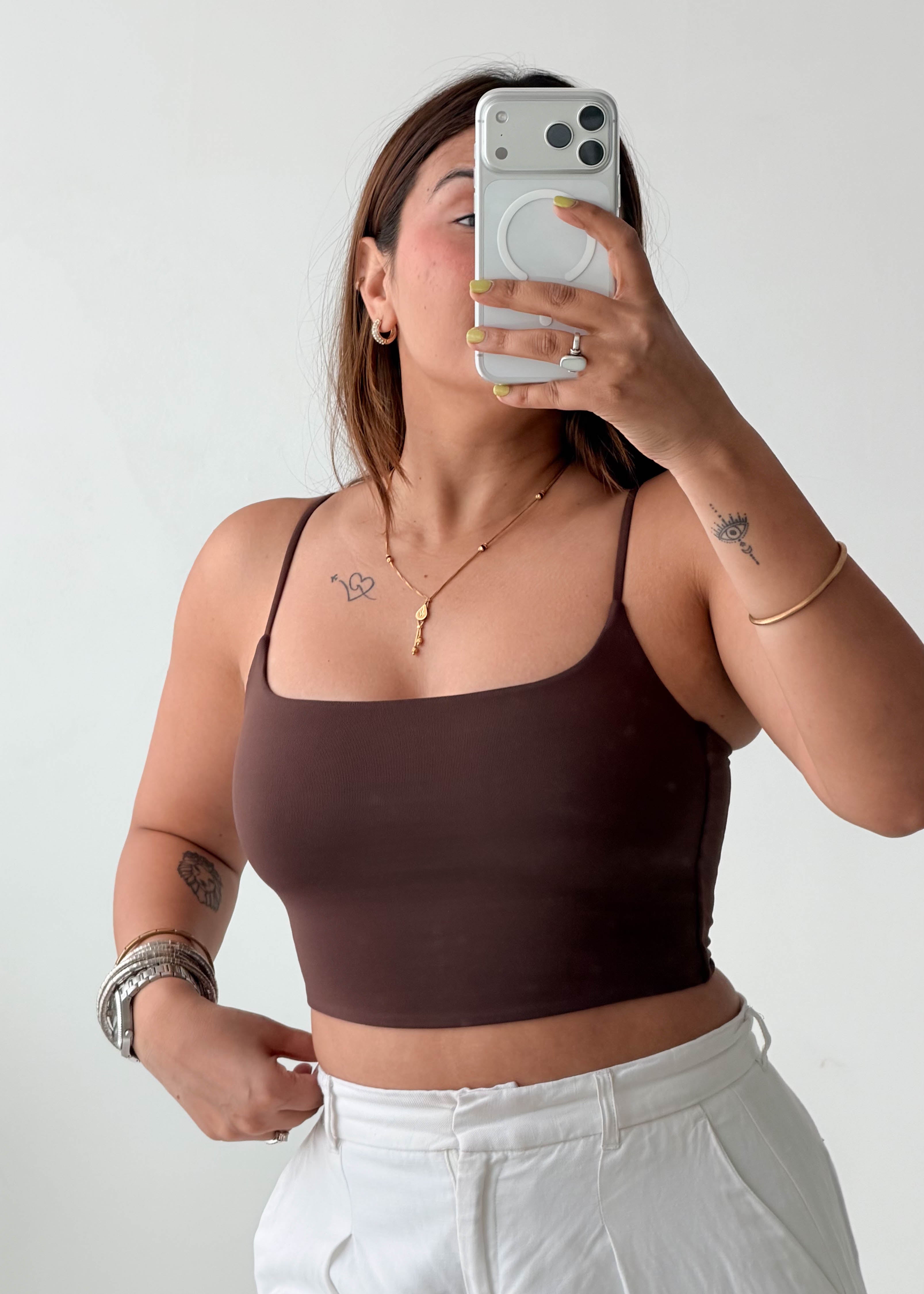 Size XS Brown Square Neck Crop Top