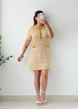 Size M-L Mustard Checked Polo Knit Mini Dress