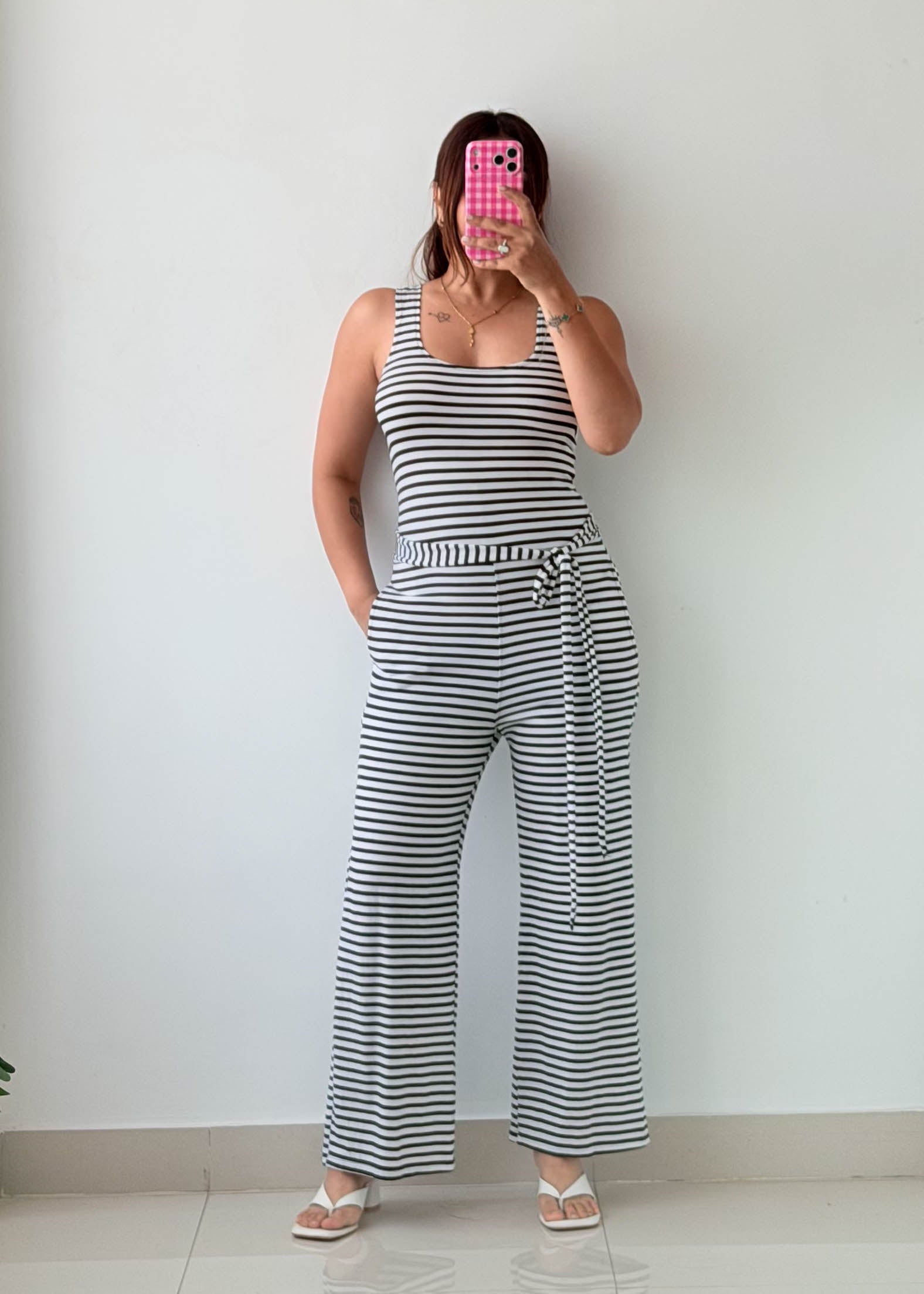 Size S-M Black & White Striped Jumpsuit
