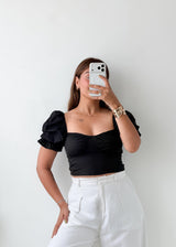 Size XS-S Black Puff Sleeve Top