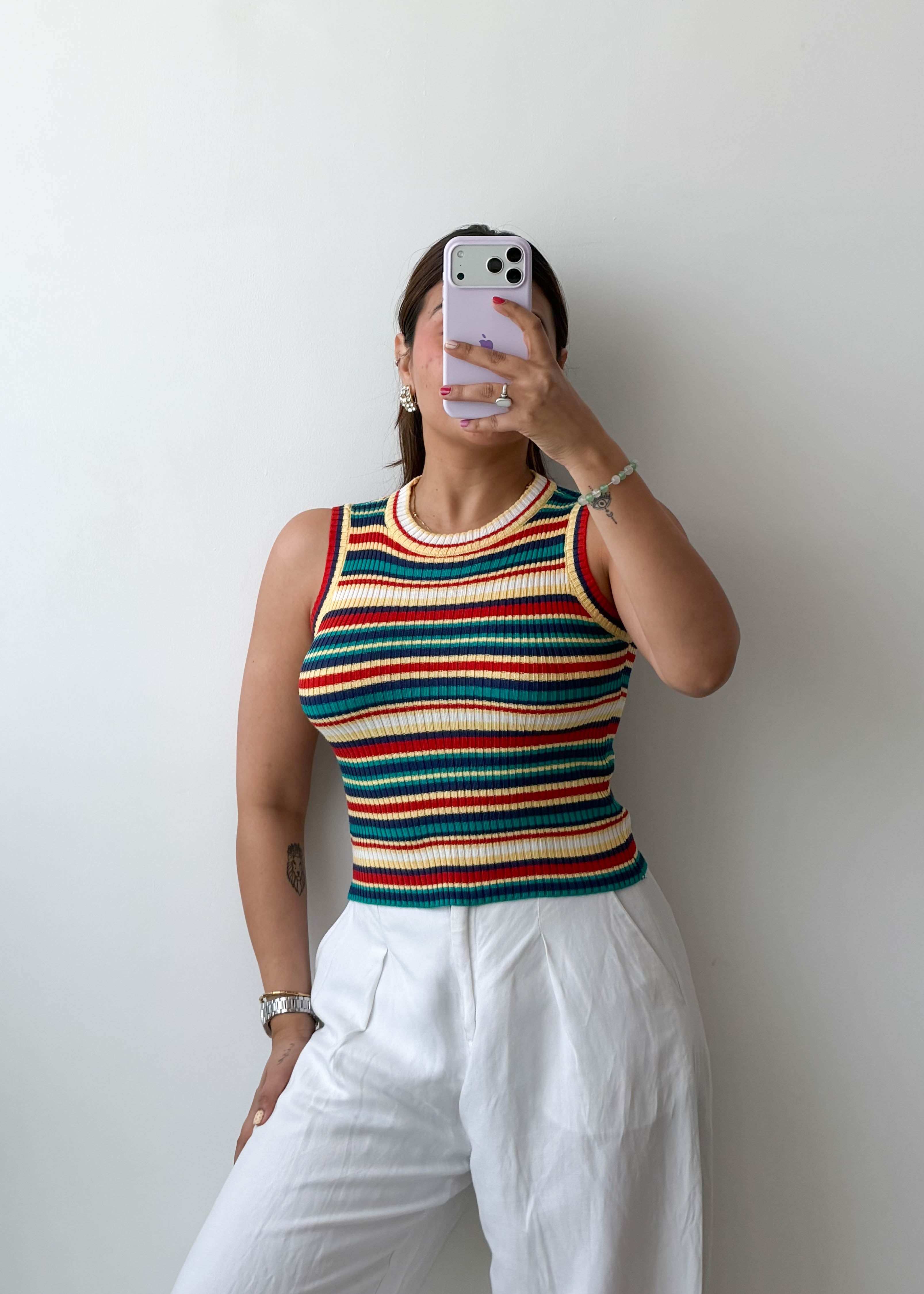Size XS-S Multicolor Striped Knit Tank Top
