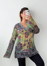 Size M-L Green Floral Peasant Top
