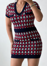 Size S-M Red & Black Geometric Knit Mini Dress
