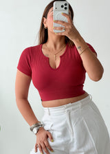 Size XS-S Burgundy Ribbed Crop Top