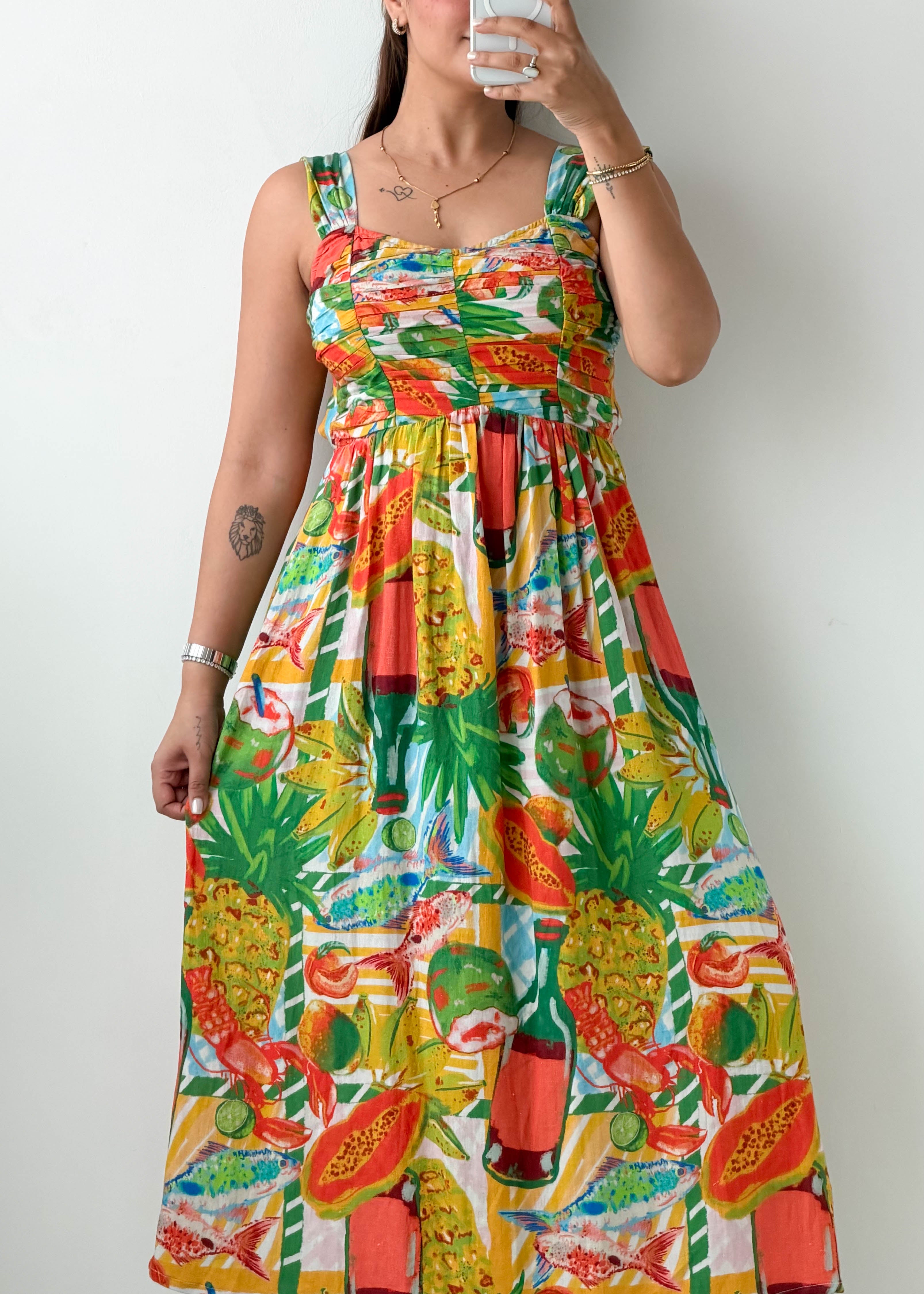 Size S-M Multicolor Tropical Printed Midi Dress