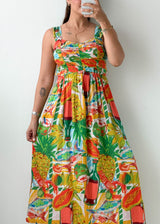 Size S-M Multicolor Tropical Printed Midi Dress