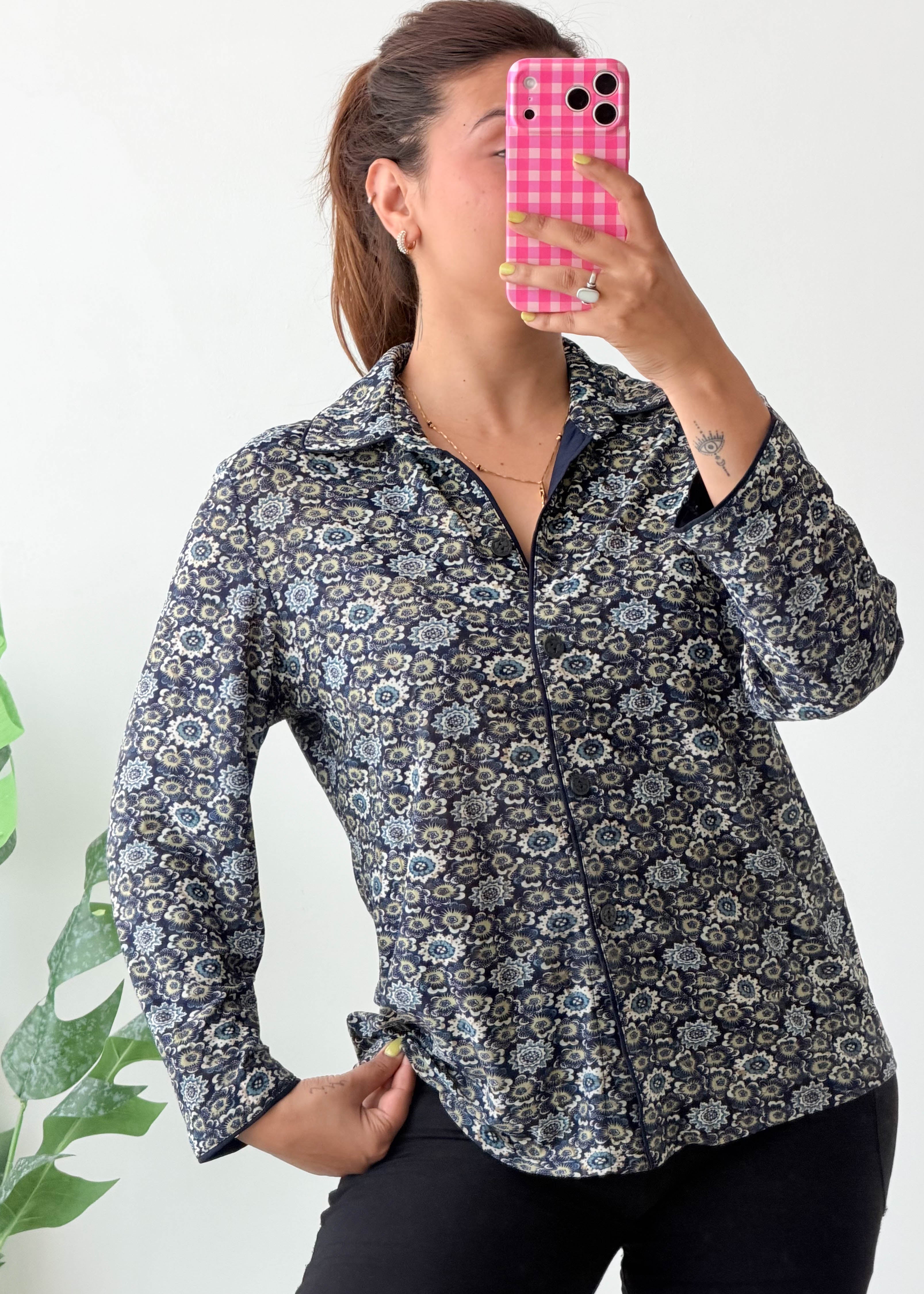 Size S-M Navy Floral Shirt