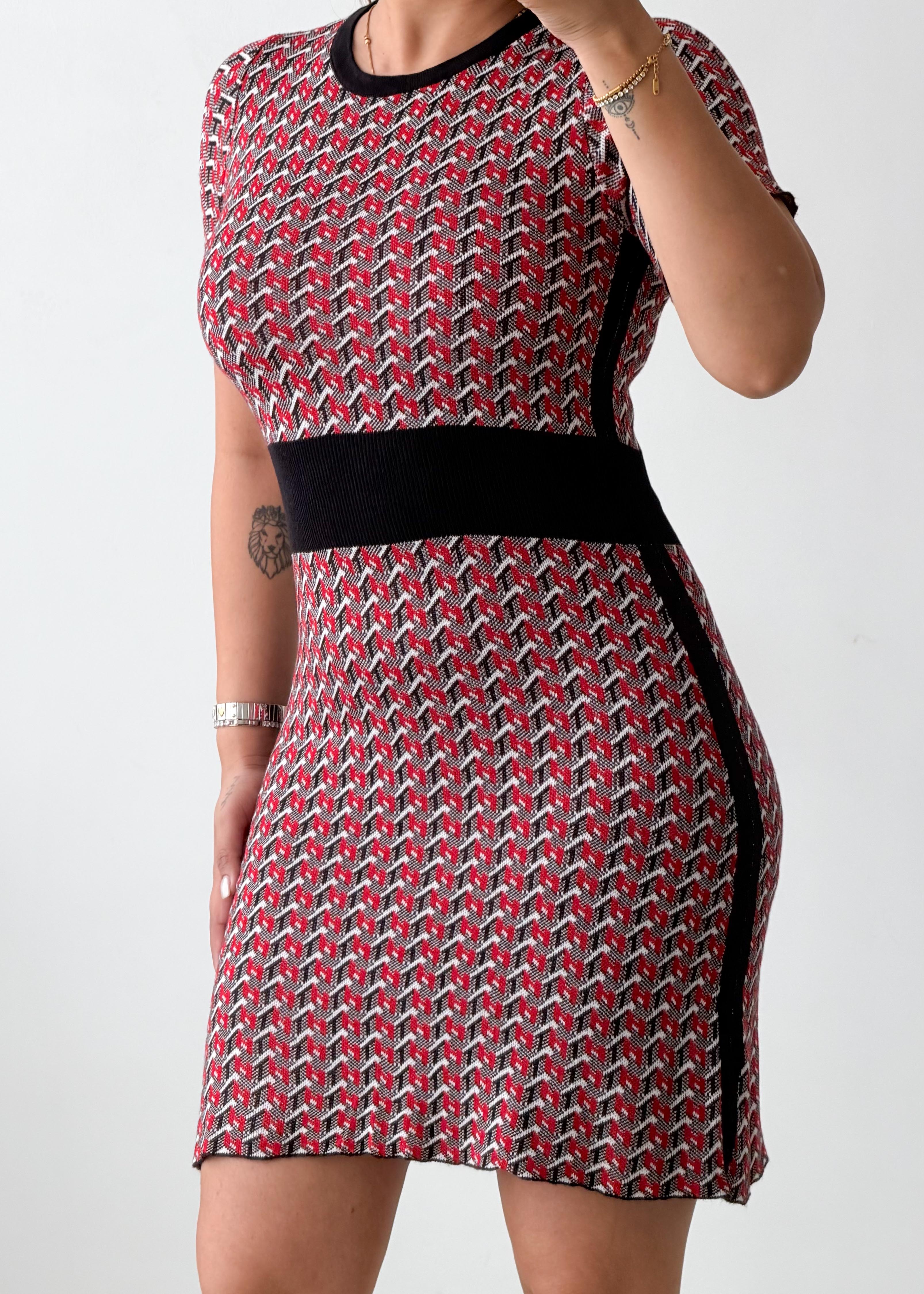 Size S-M Red & Black Printed Bodycon Mini Dress