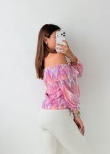 Size XS-S Pink Off-Shoulder Printed Top