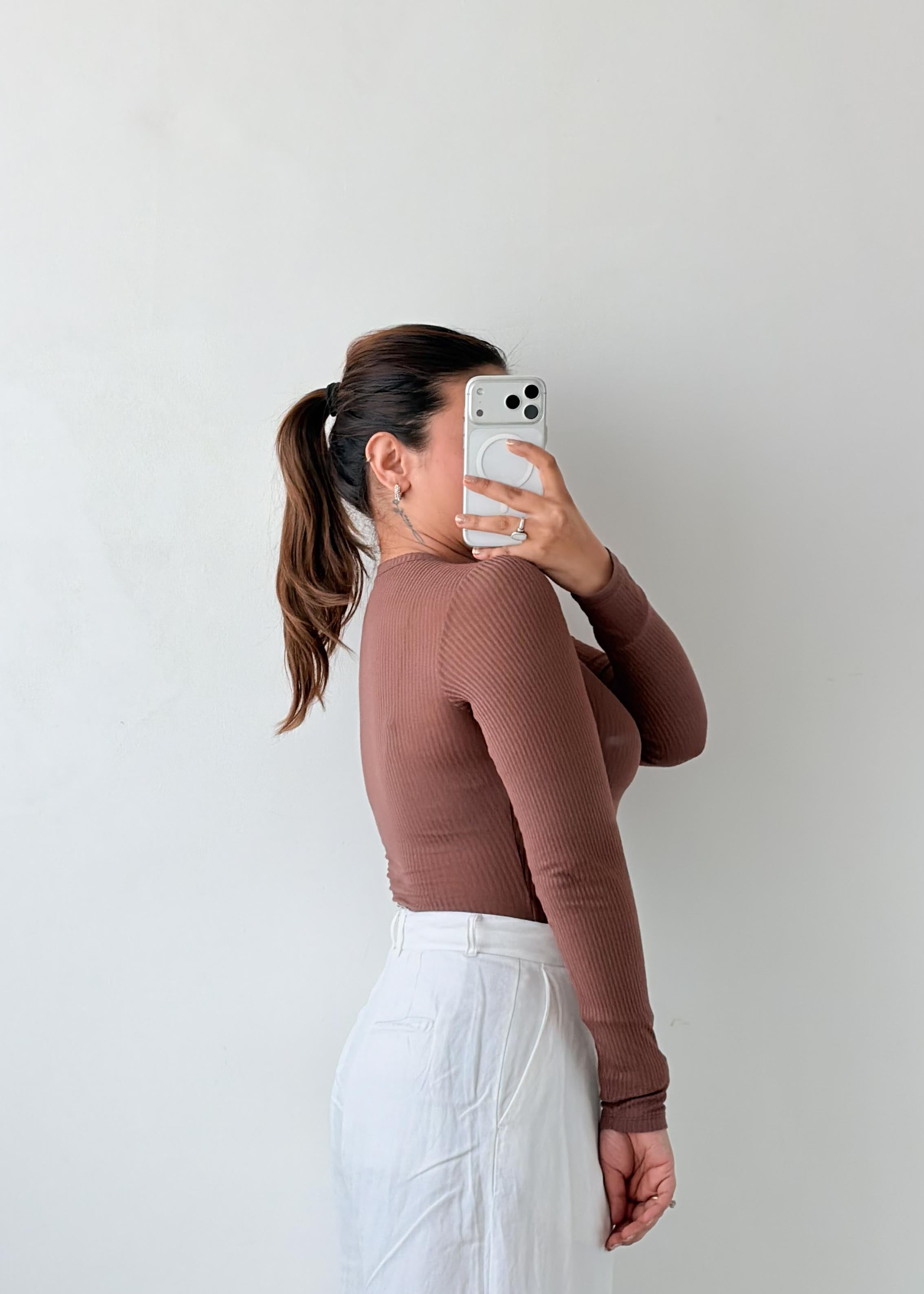 Size S Mocha Ribbed Sleeveless Bodysuit