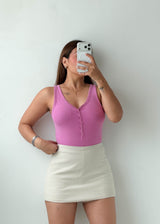 Size XS-S Pink Ribbed Button Bodysuit