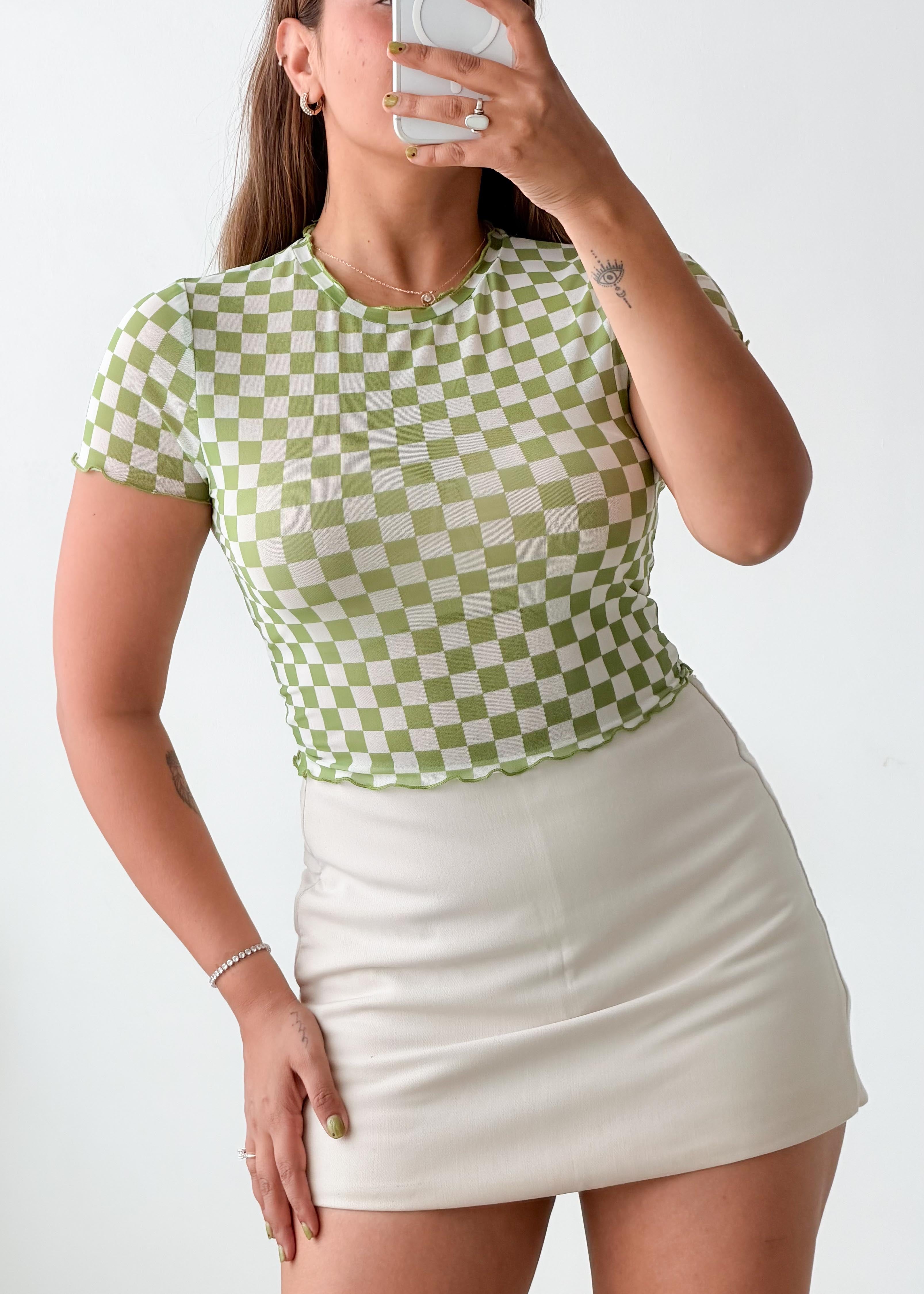 Size XS-S Green Checkered Crop Top