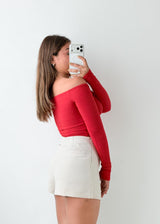 Size XS-S Red Off-Shoulder Ruched Top