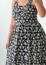 Size S-M Black Floral Smocked Midi Dress