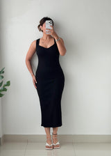 Size XS-M Black Ribbed Bodycon Midi Dress