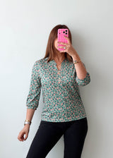 Size XS-S Mint Floral Print Shirt Top