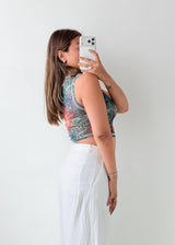 Size S-M Multicolor Printed Sleeveless Crop Top
