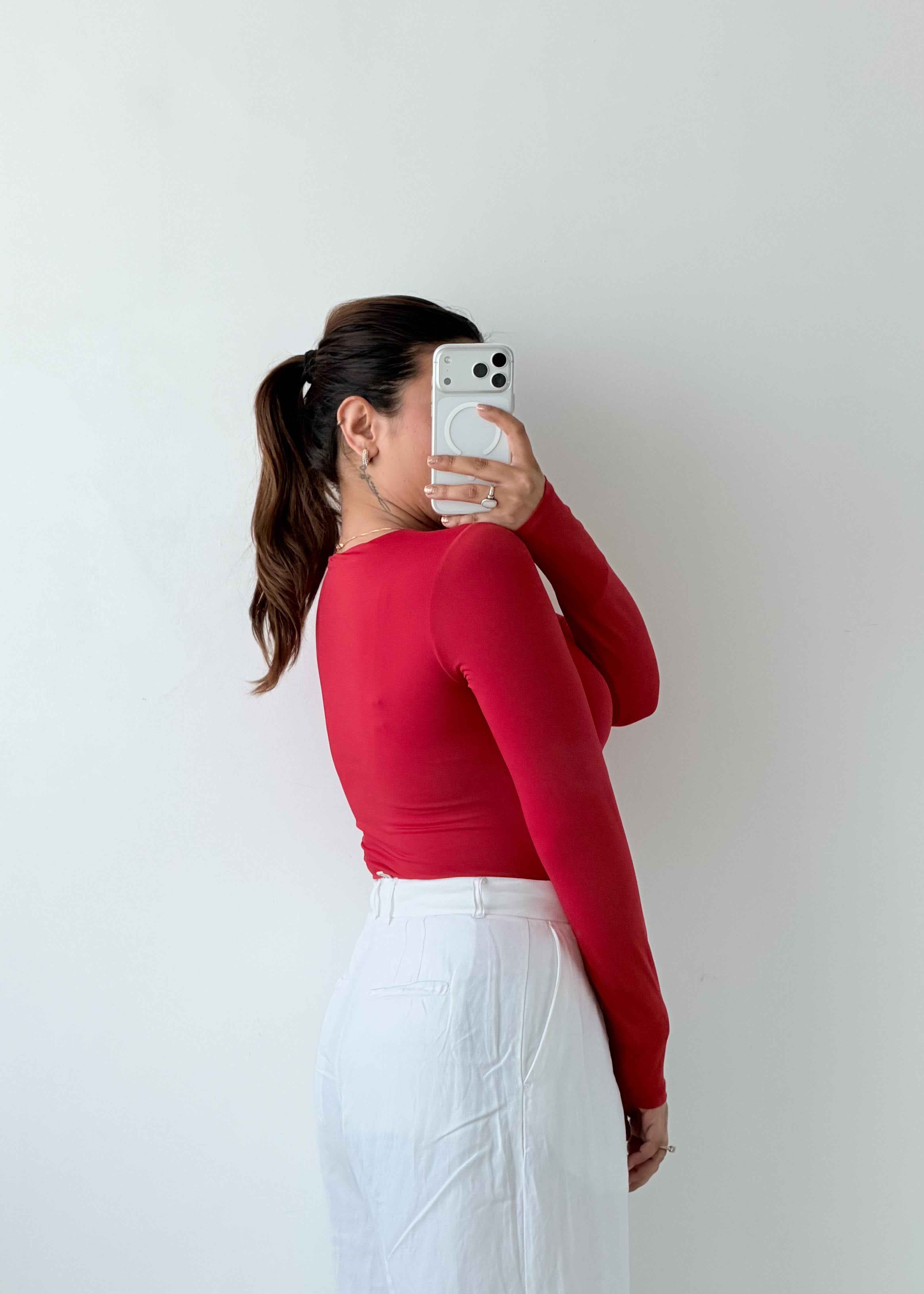 Size M Cherry Red Long Sleeve Bodysuit