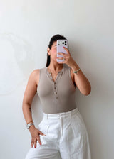Size S-M Taupe Button Detail Bodysuit