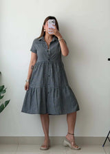 Size XS-S, Black & White Check Tiered Dress