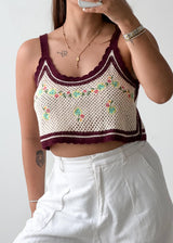 Size M-L Cream Floral Crochet Crop Top