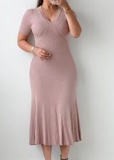 Size S-M Dusty Pink Ribbed Midi Dress