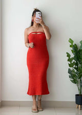 Size S-M, Red Crochet Midi Dress