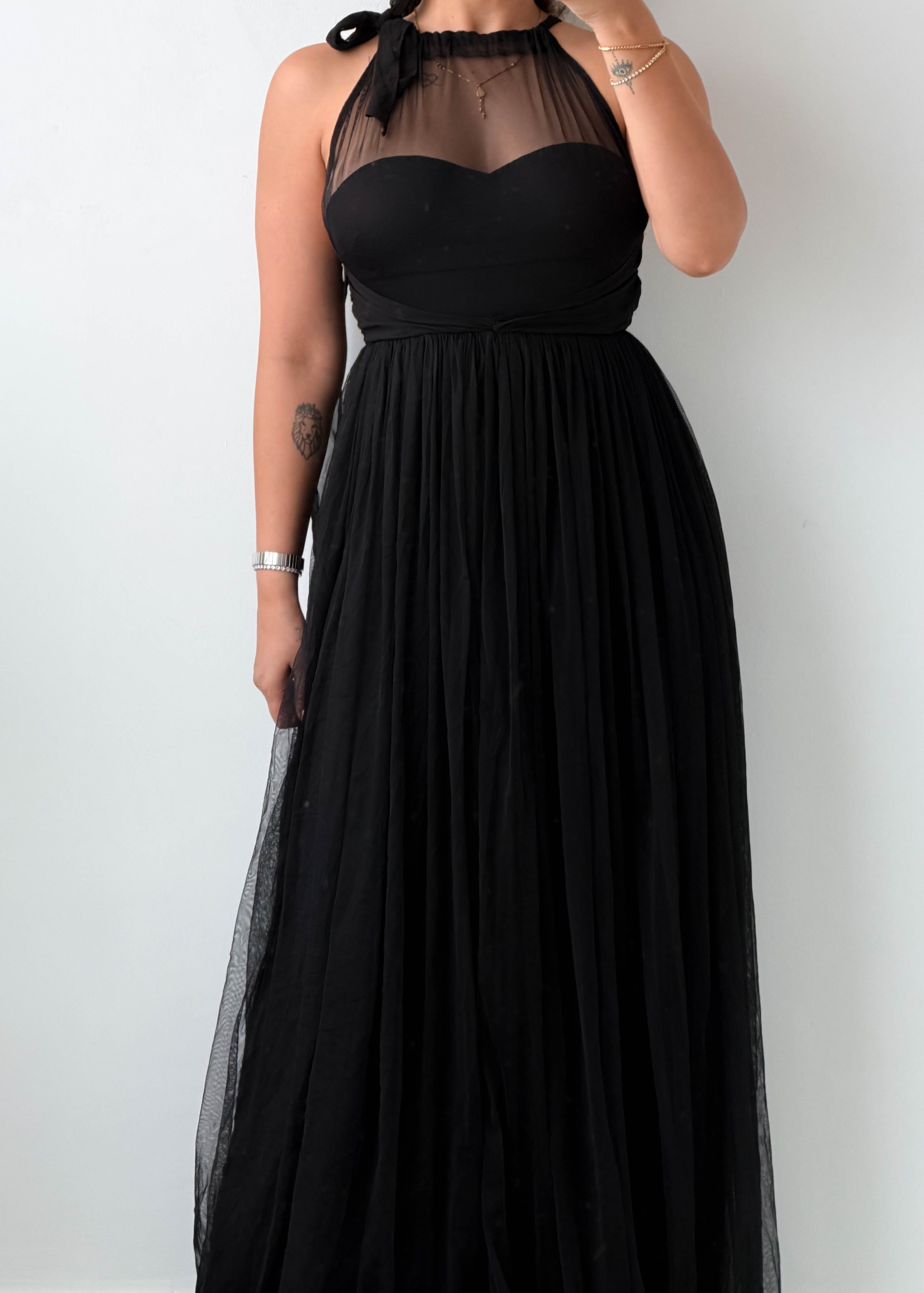 Size XS-S Black Mesh Neck Maxi Dress