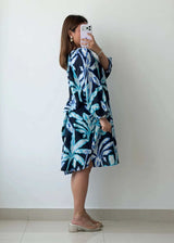 Size L-XL, Blue Abstract Print Flowy Dress