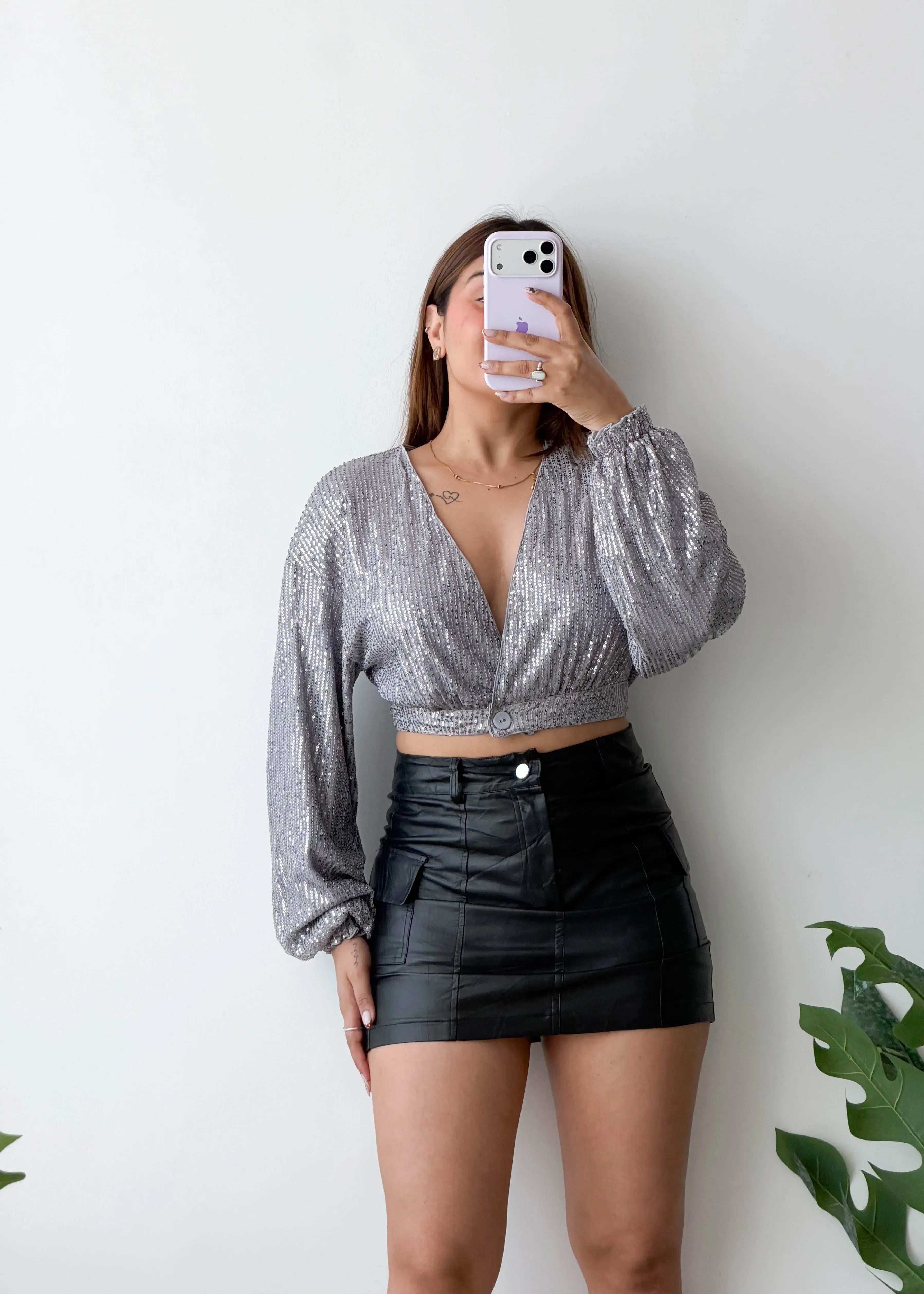 Size S-M, Silver Shimmer Crop Top