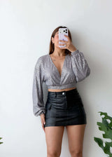 Size S-M, Silver Shimmer Crop Top