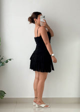 Size M Black Ruched Pleated Mini Dress