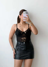 Size S-M Black Sheer Panel Bodysuit