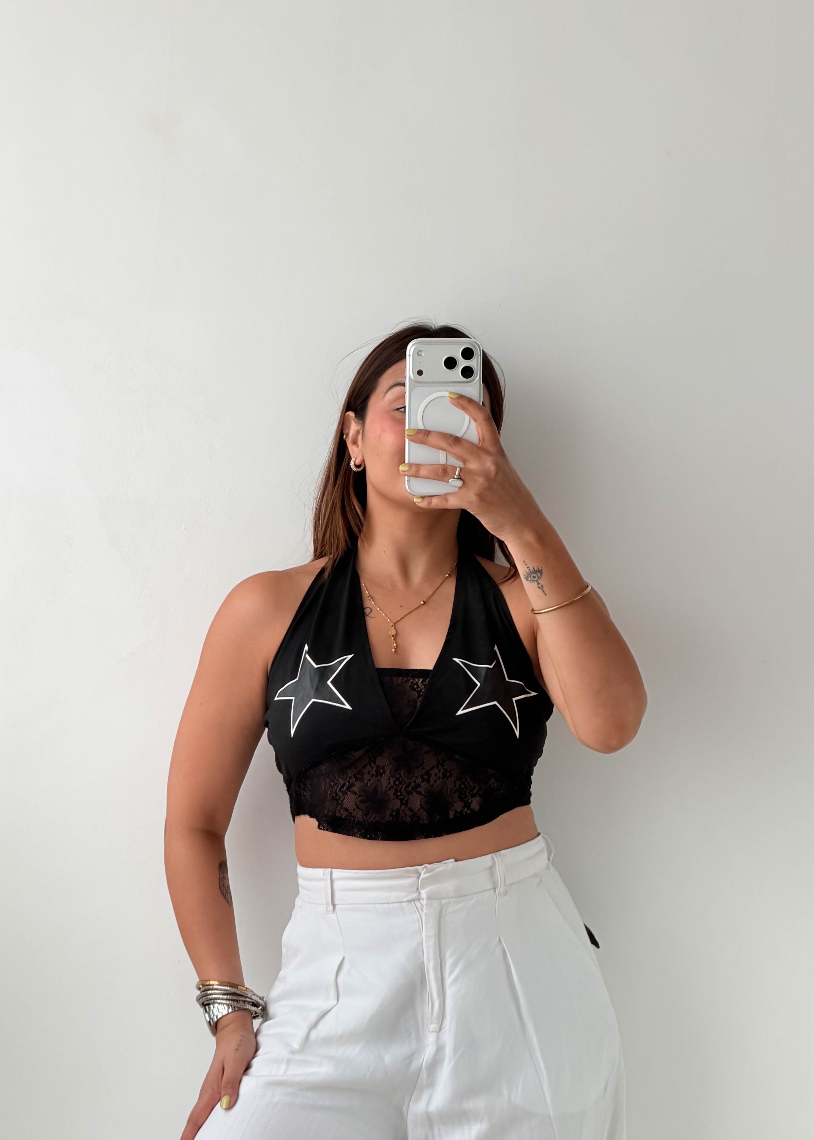 Size M-L Black Star Lace Halter Top
