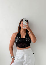 Size M-L Black Star Lace Halter Top