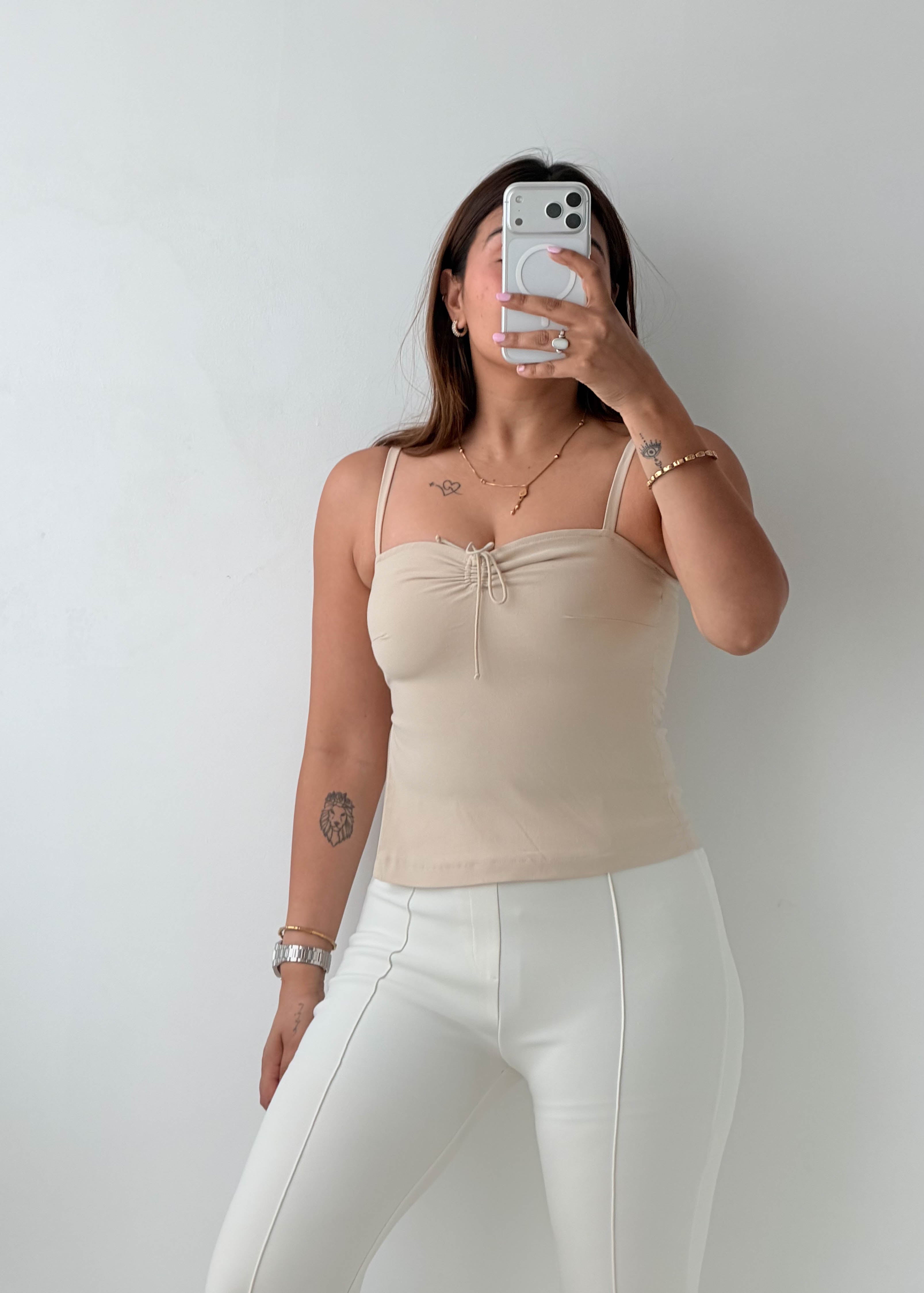 Size XXS-XS Beige Ruched Cami Top