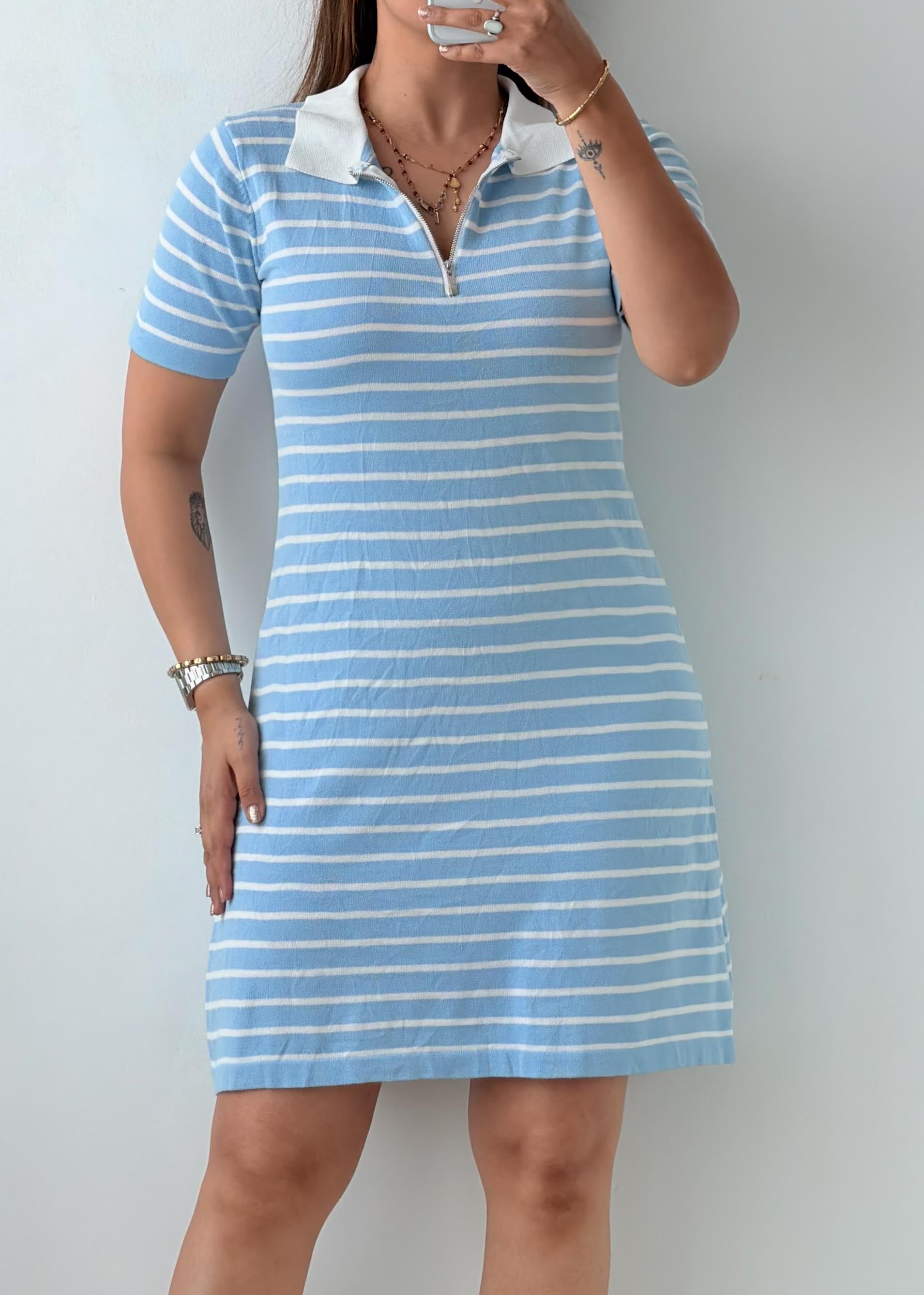 Size M-L Blue Stripe Polo Knit Mini Dress
