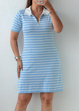 Size M-L Blue Stripe Polo Knit Mini Dress