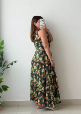Size M-L Black Floral Halter Maxi Dress