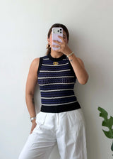 Size XS-S, Navy Striped Sleeveless Top