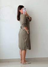 Size XS-S Olive Green Soft Cotton Utility Shirt Dress
