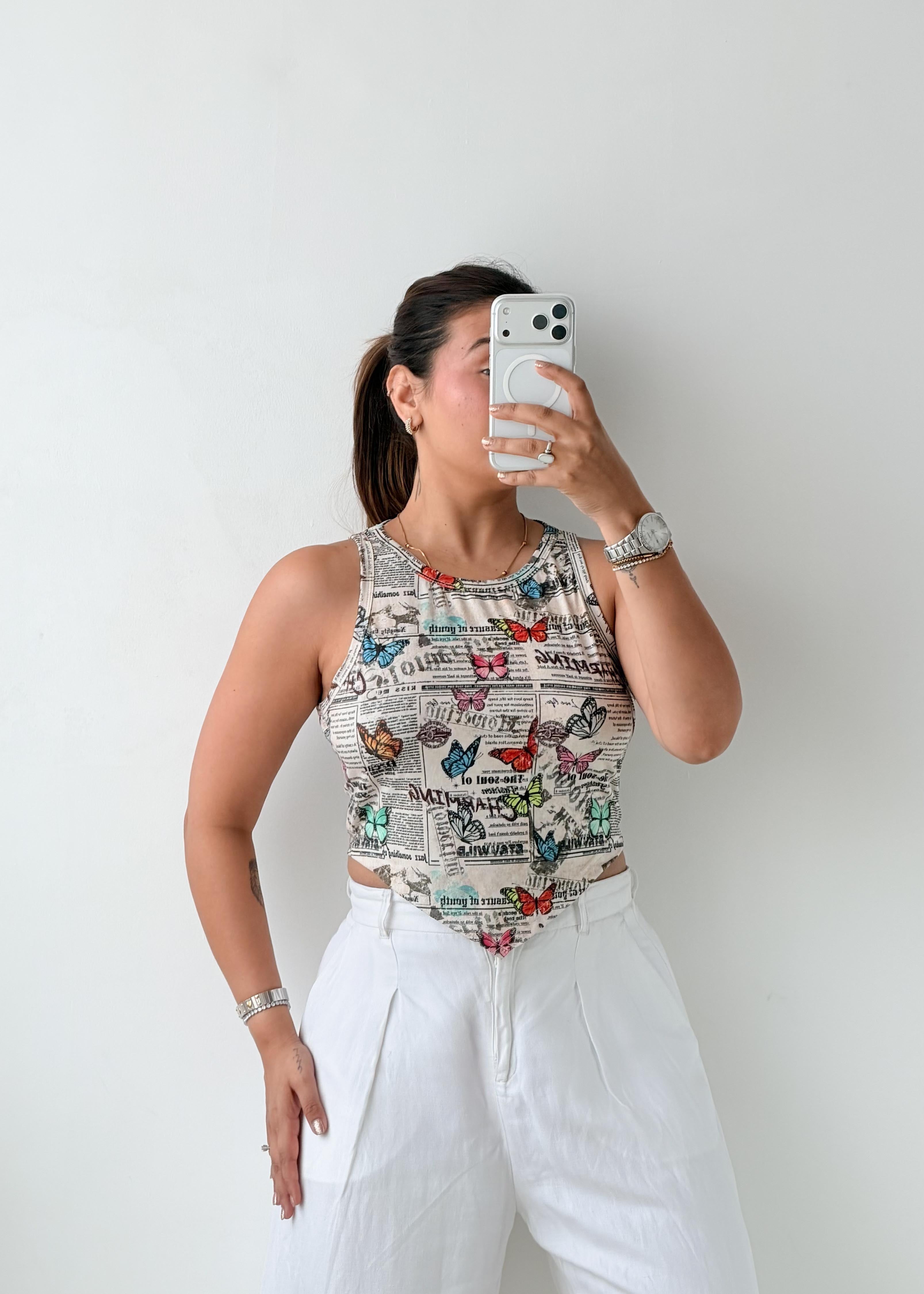 Size M-L Multicolor Graphic Crop Top