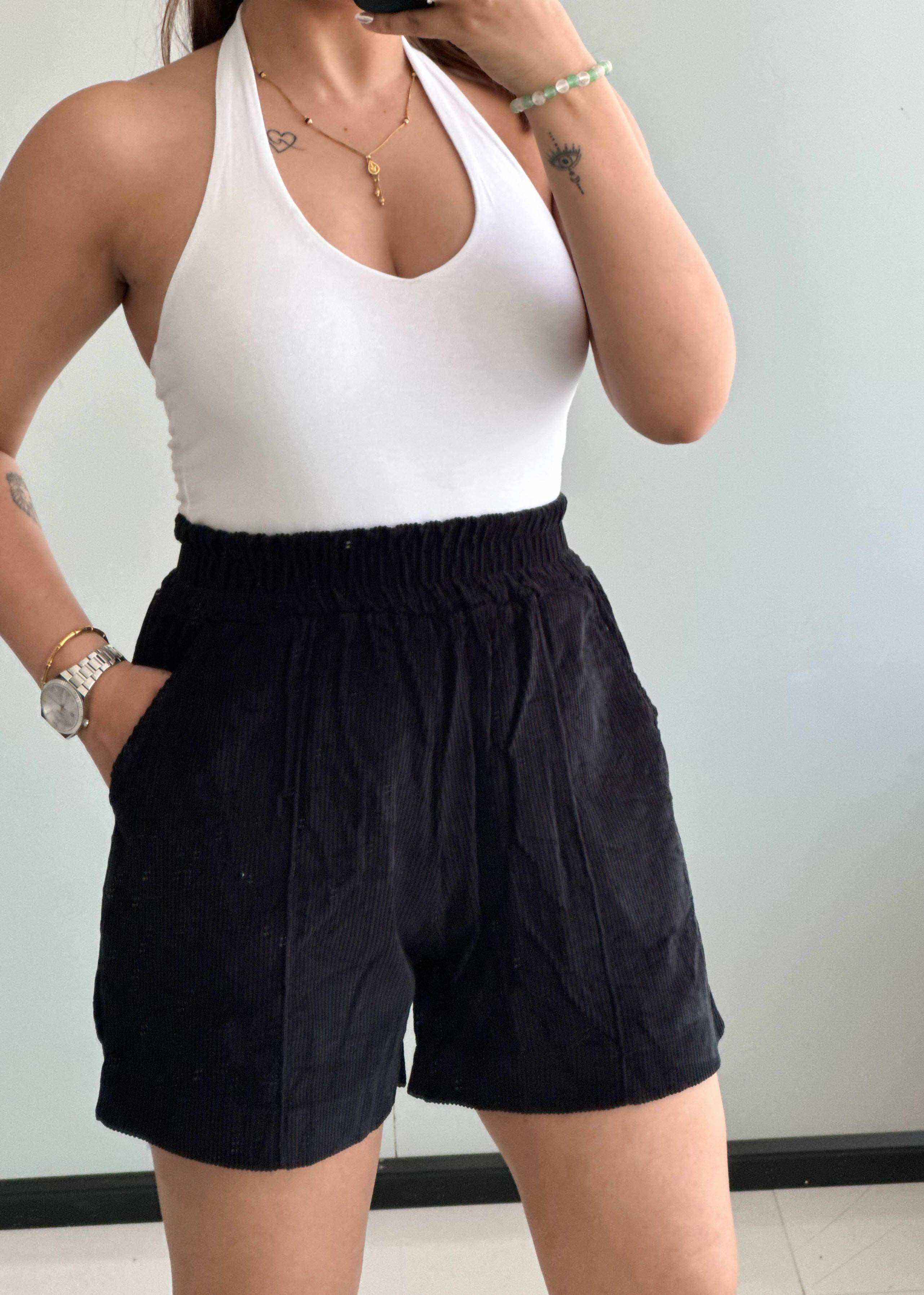 Waist : 26-28, Black Corduroy High waisted Shorts - Closet by Payal
