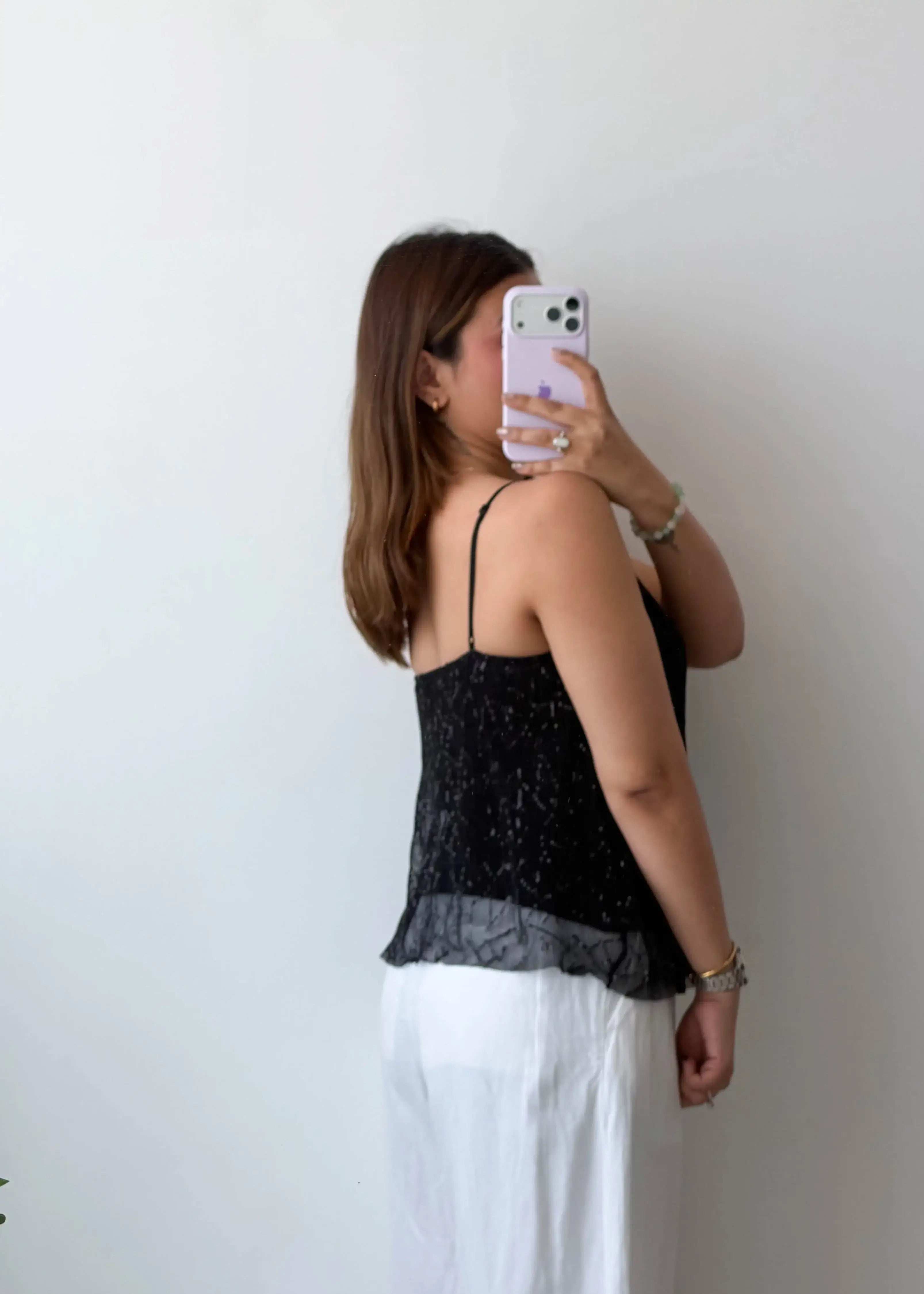 Size S-M Black Sheer Sequin Cami Top
