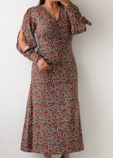 Size XS-S Brown Floral Long Sleeve Maxi Dress