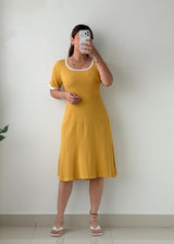 Size M-L Mustard Yellow Ribbed Midi Dress