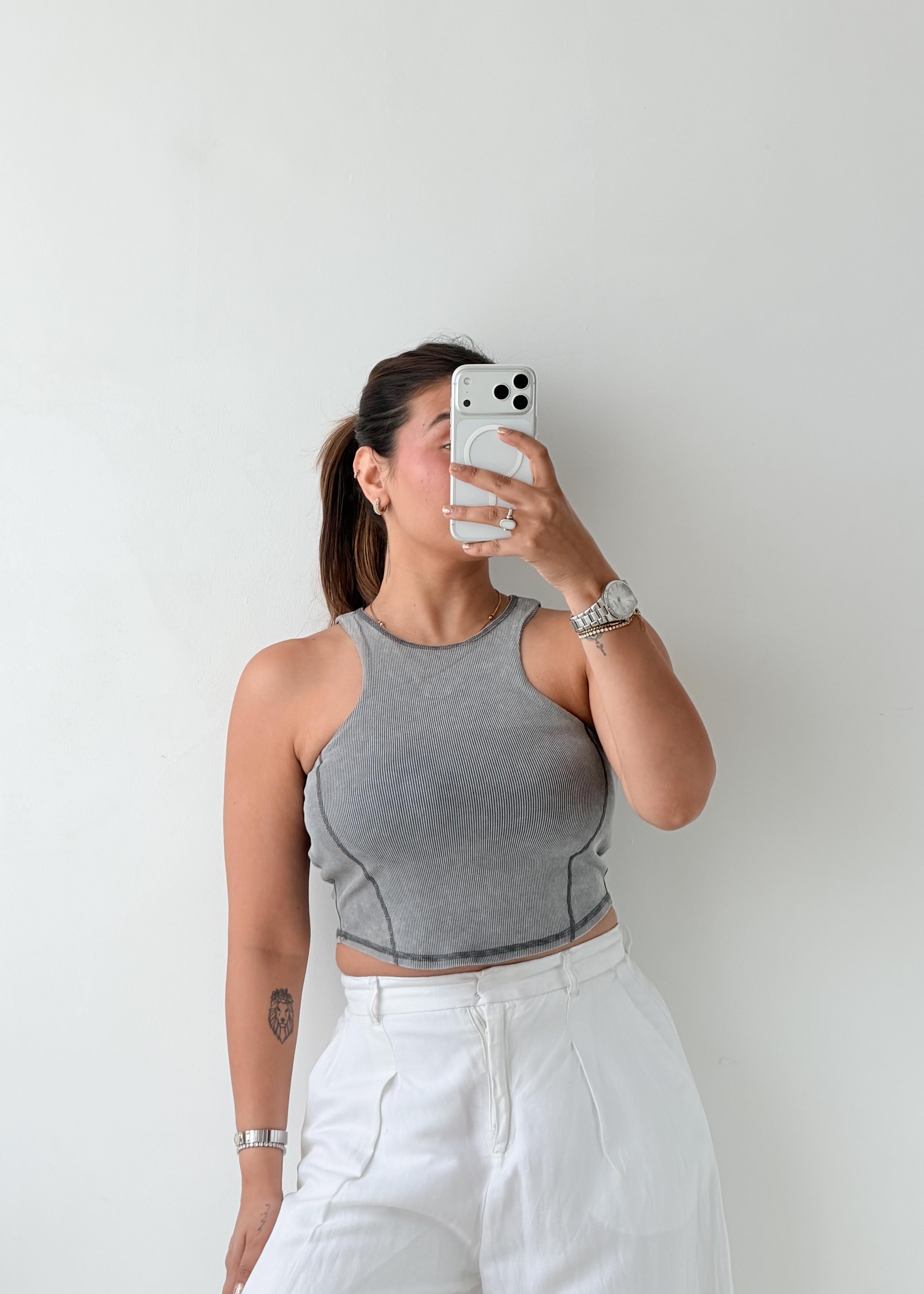 Size XS-S Grey Racerback Crop Top